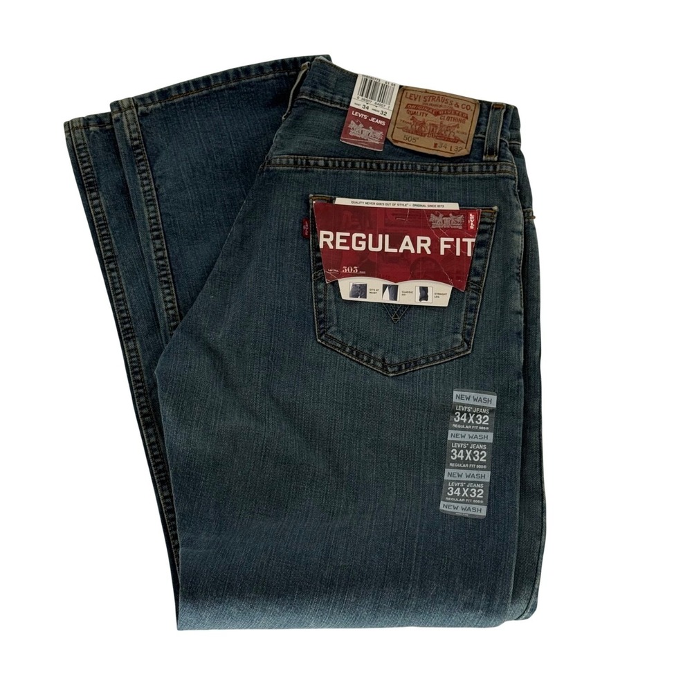 Deadstock Levis 505 Regular Fit Mens Jeans New Wash Straight Leg 34x32 NWT